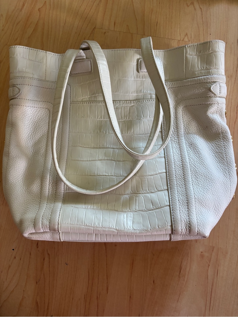 Hammitt Off-White Croc-Embossed Leather Tote